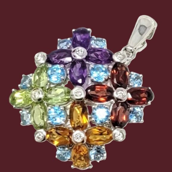 5.50 ctw Multi Gem Diamond Pendant Enhancer 14K White Gold Amethyst Blue Topaz - Picture 1 of 6